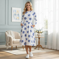 Goldenheart Daisy Blue Floral Dress | White and Blue Midi