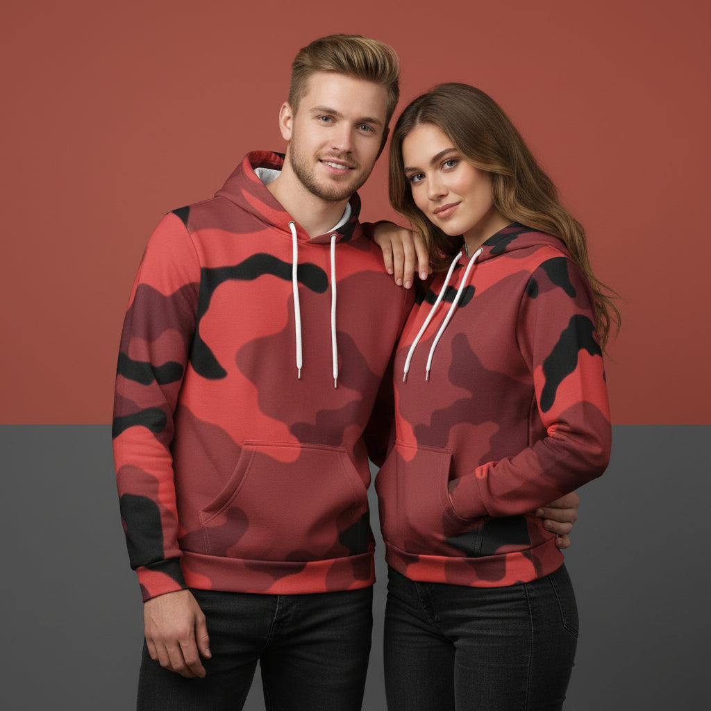 Crimson Red Camo Hoodie | Unisex Streetwear Pullover