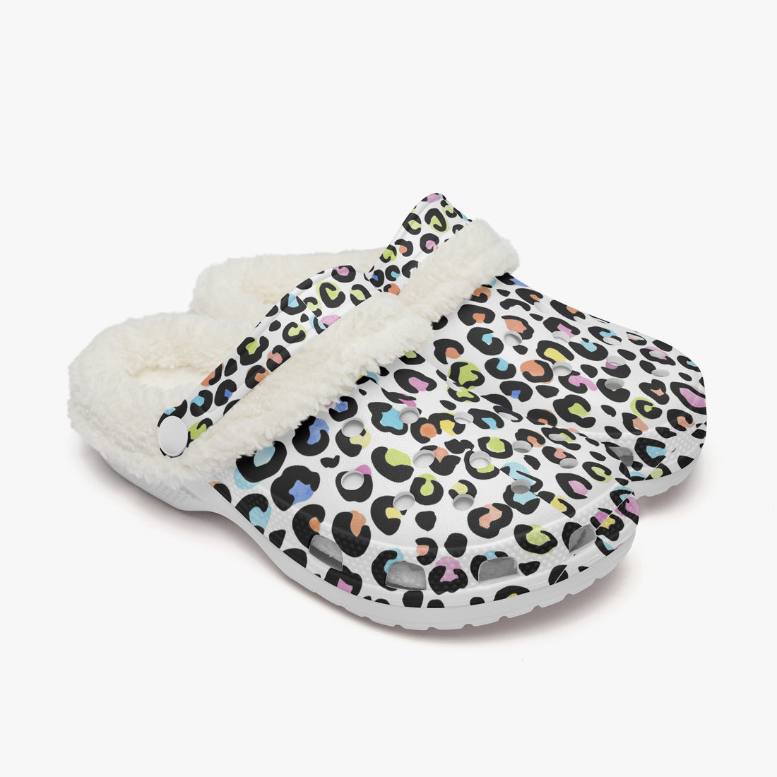 Multi Color Leopard Print White Base Lined Clogs