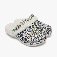 Multi Color Leopard Print White Base Lined Clogs