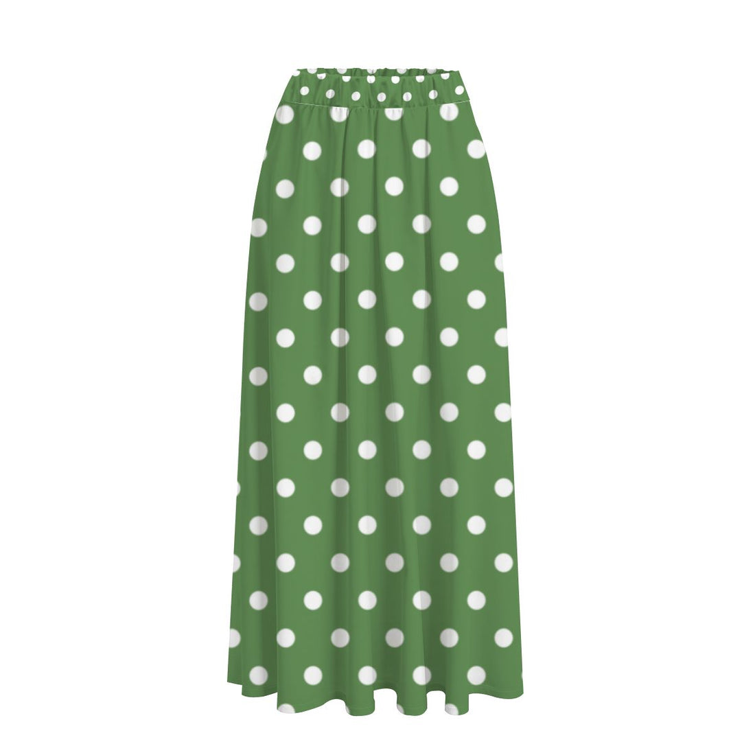 Green and White Polka Dot Skirt Midi High Waisted with Pockets