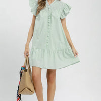 Mint striped smocked yoke ruffle dress with ruffled sleeves and tiered hem