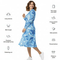 Cobalt Swirl Blue Floral Dress | Light Blue White Midi