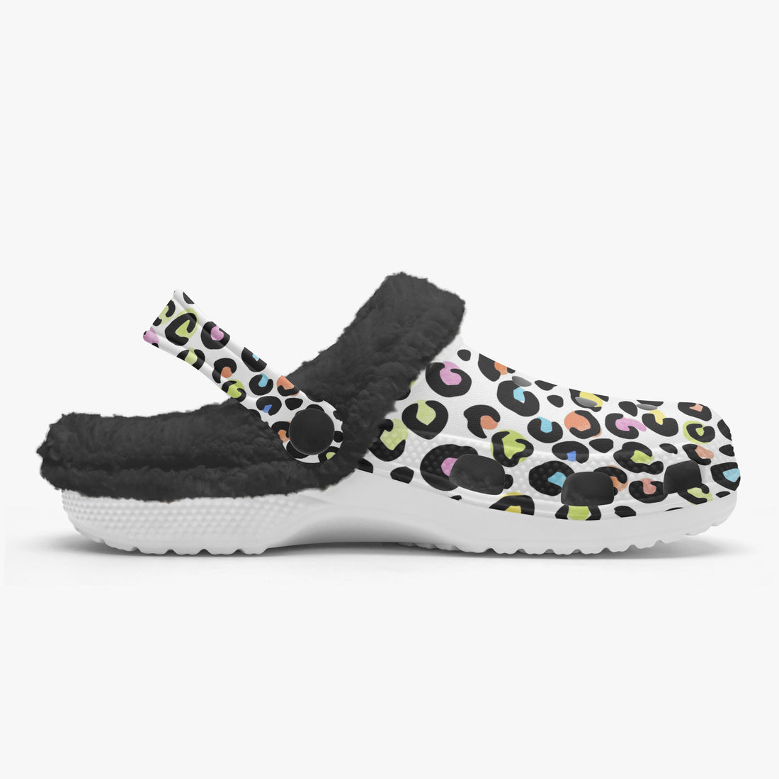 Multi Color Leopard Print White Base Lined Clogs