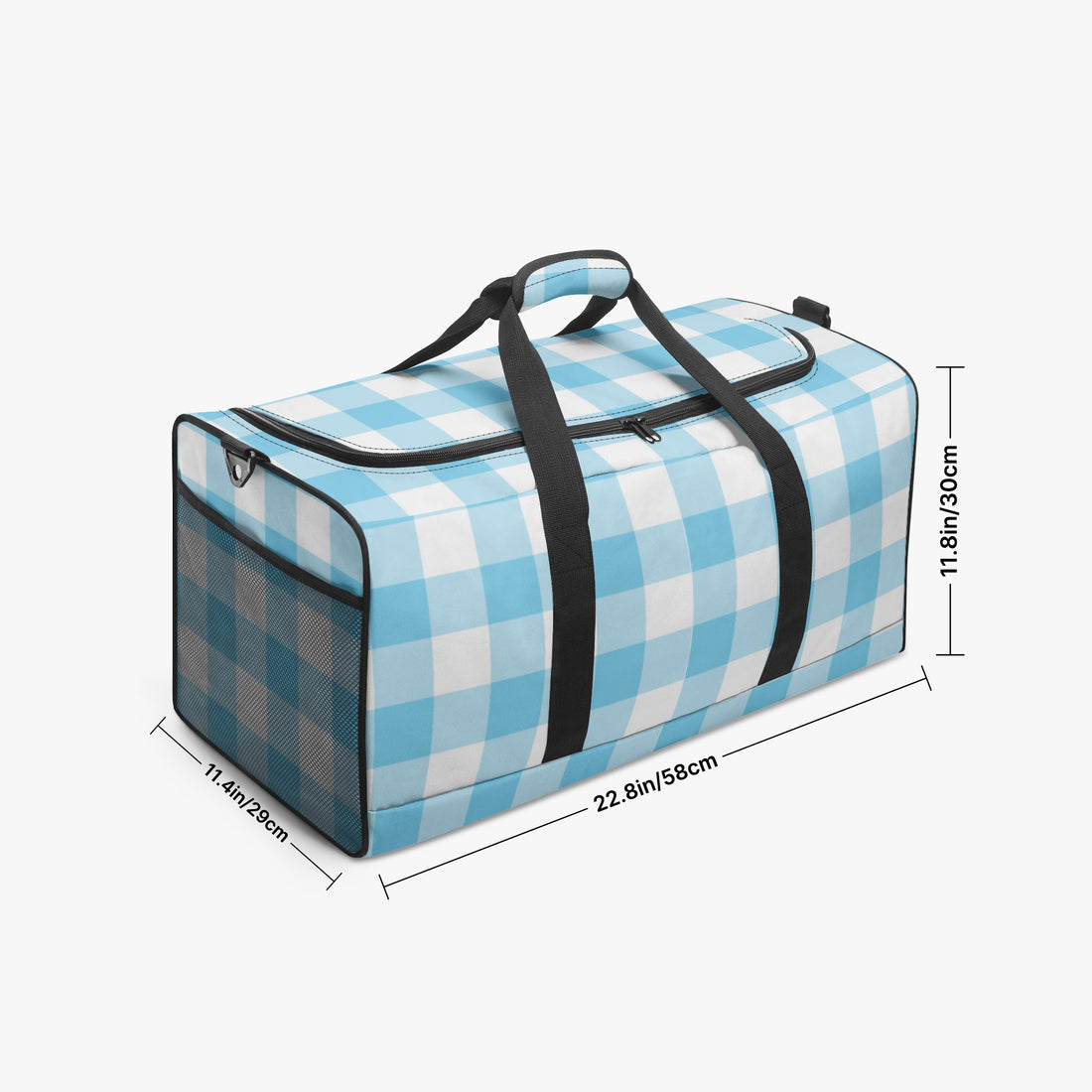 Blue Gingham Duffle Bag Light Blue Canvas