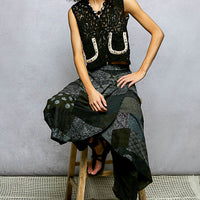 Black crochet cropped vest with button front and horseshoe applique