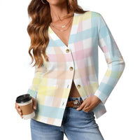 Women's V Neck Lightweight Cardigan in Pastel Gingham
