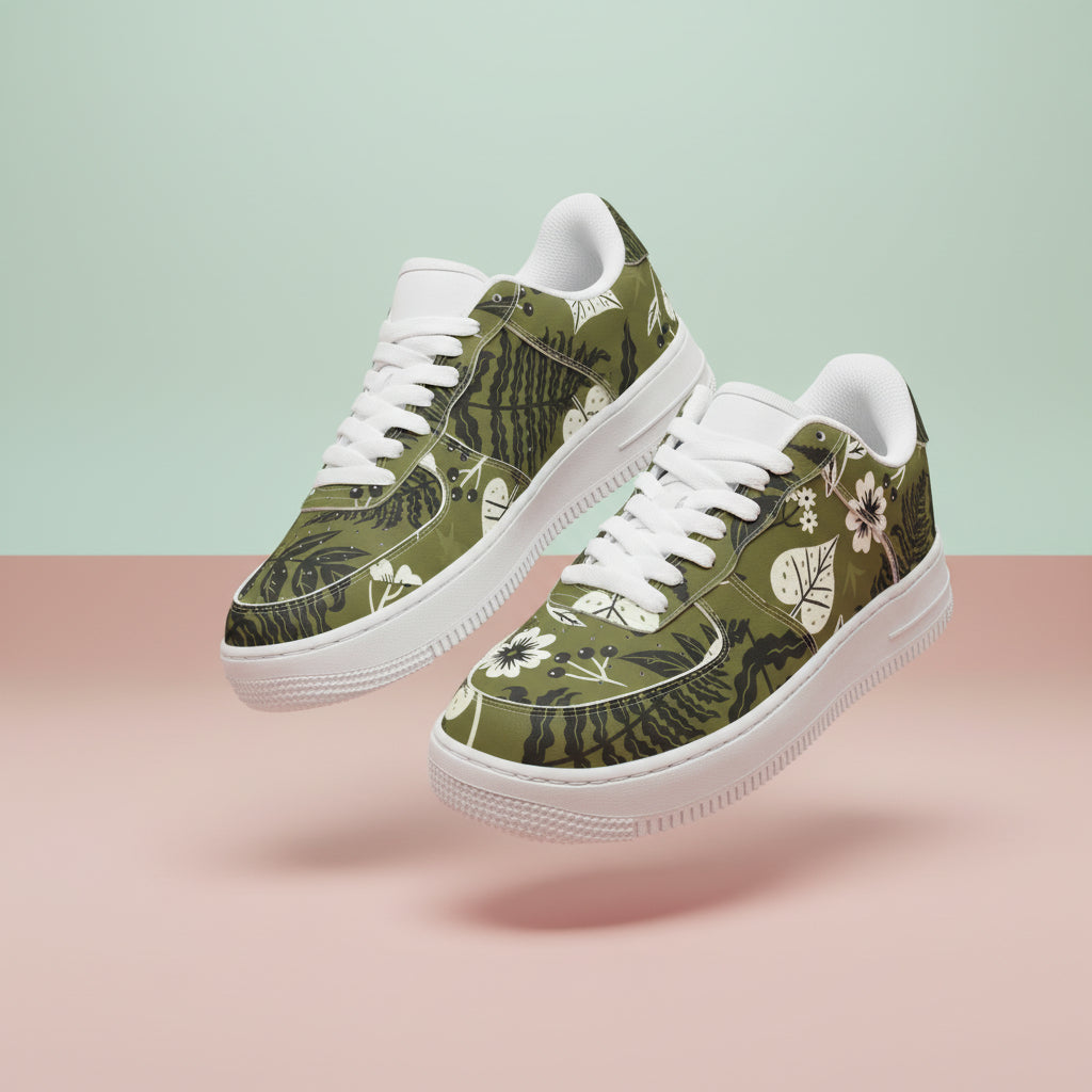 Olive Floral Sneakers | Floral Patterned Shoes