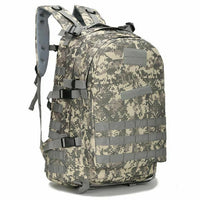 40L tactical backpack in gray digital camouflage with MOLLE webbing and padded shoulder straps