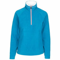 Blue women's fleece jumper with stand collar and contrasting pink half zip