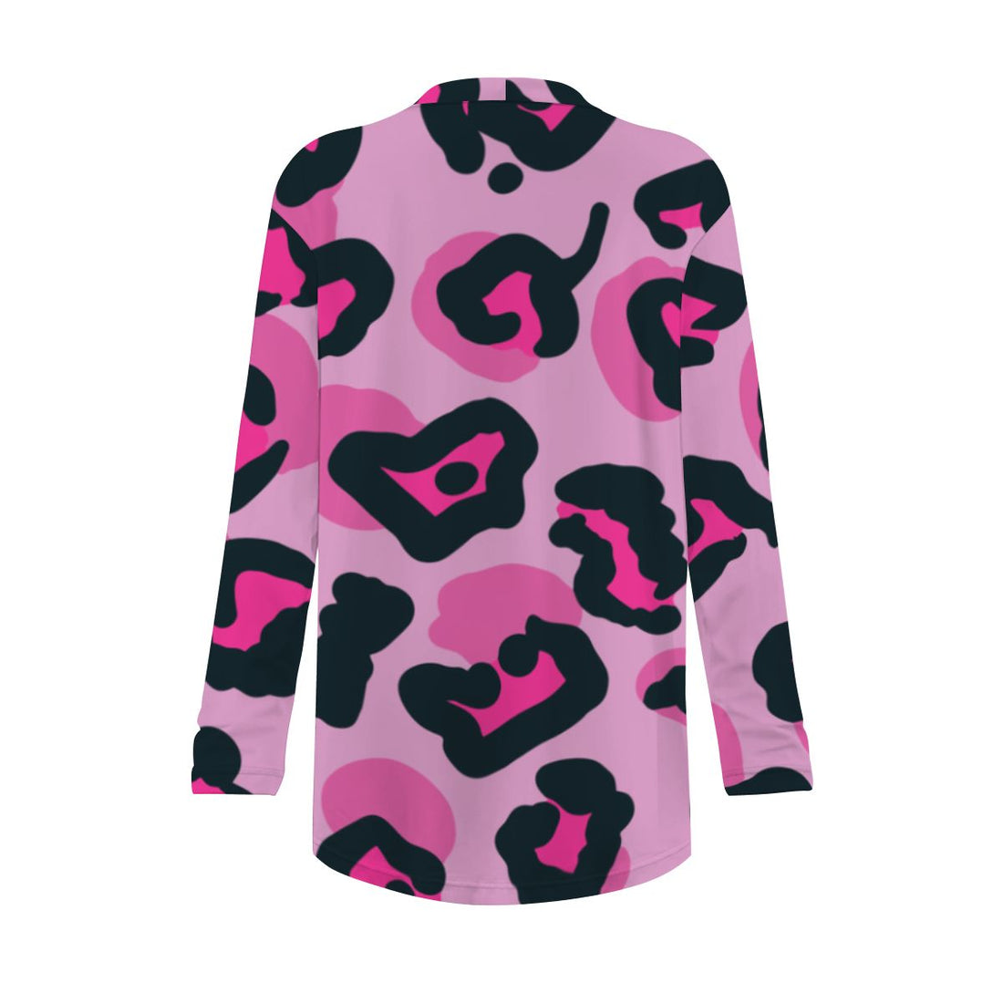 Pink Leopard Print Open-Front Cardigan with Pockets