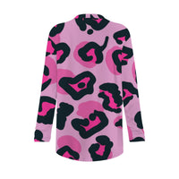 Pink Leopard Print Open-Front Cardigan with Pockets