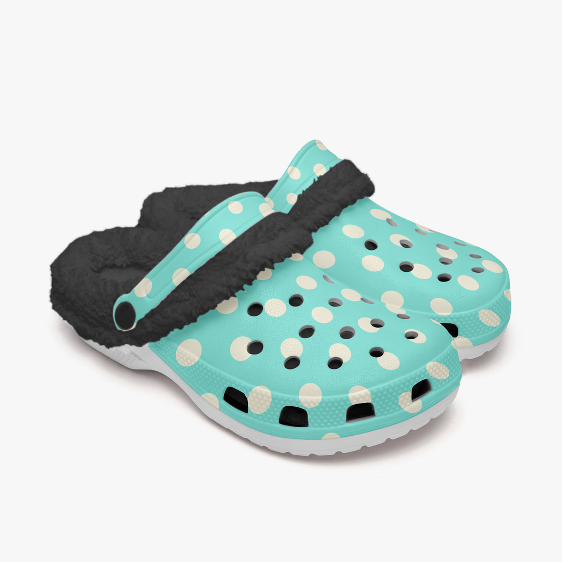 Polka Dot Shoes Fluffy Lined Clogs in Light Blue and Cream