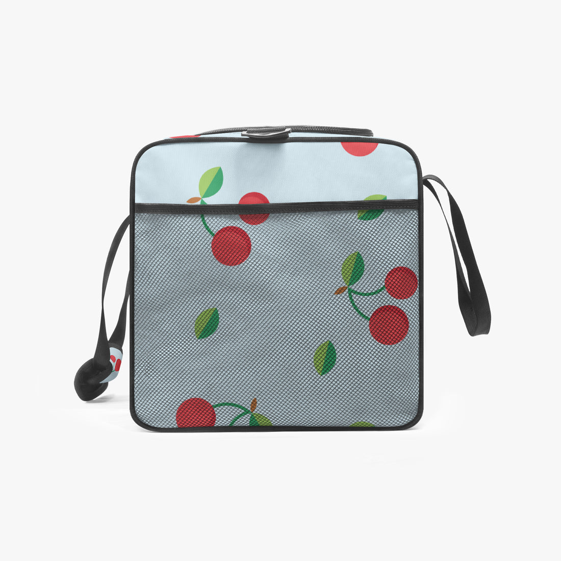 Red Cherry Print Duffle Bag Blue Canvas