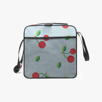 Red Cherry Print Duffle Bag Blue Canvas