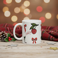 Latte Ceramic Mug | Personalized White Cherry & Red Bow Holiday Cup