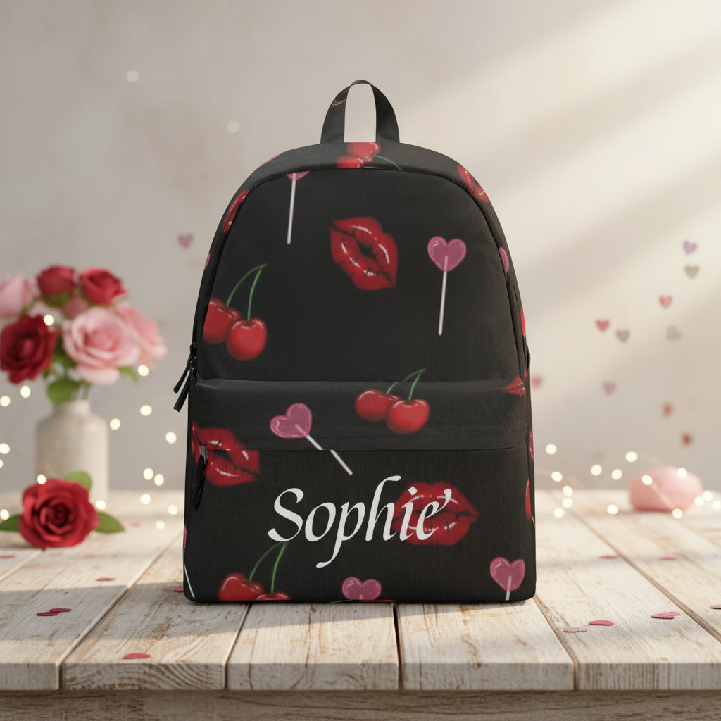 Durable Canvas Backpack | Personalized Black Cherry Lips Rucksack