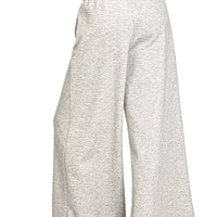 Heather grey wide-leg pants with drawstring waist and relaxed leg openings