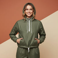 Windbreaker Khaki | Women's Cropped Pullover Hooded Jacket