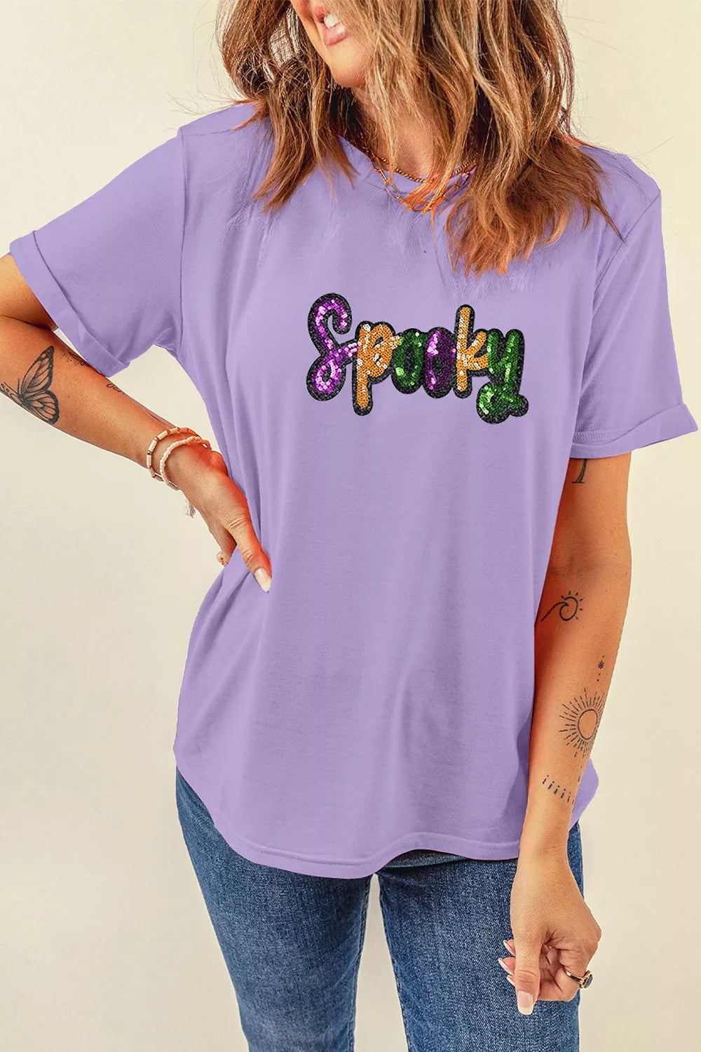 Lavender T-shirt with sequined &