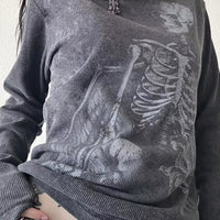 Charcoal long sleeve t-shirt with ornate skull design on front