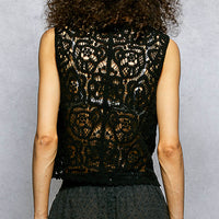 Black crochet vest back panel with openwork lace texture