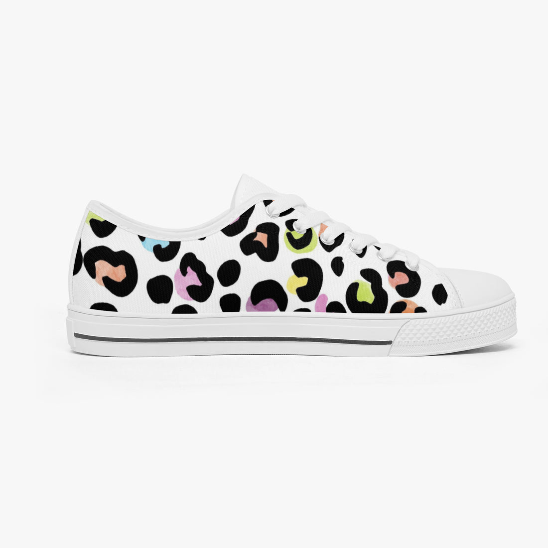 Leopard Print Trainers Womens White Multi Color Canvas Low Top Shoes
