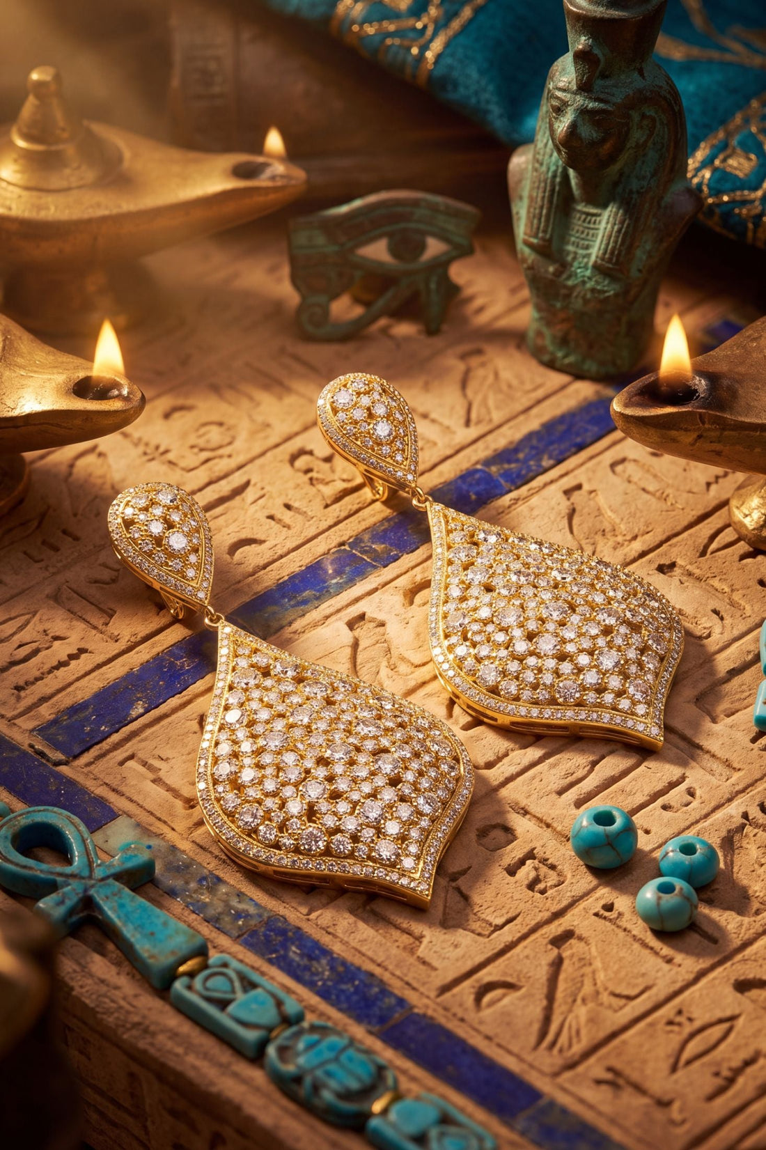 Gold drop earrings with pavé stones