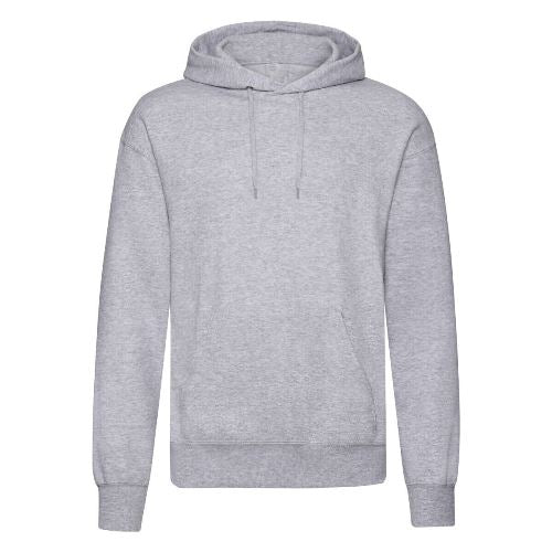 Light gray pullover hoodie with drawstring hood and front kangaroo pocket