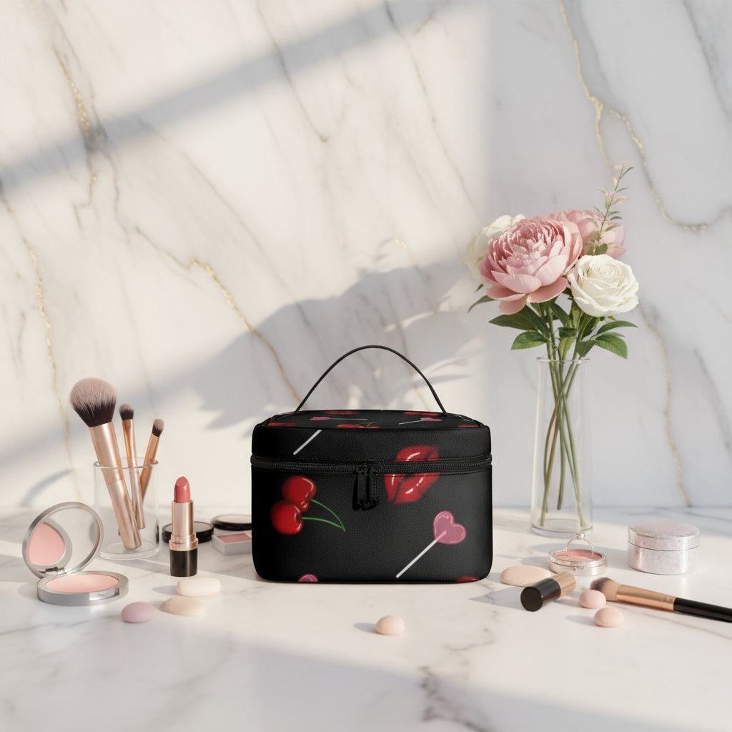 Train Makeup Case | Personalized Black Cherry Lips Cosmetic Case