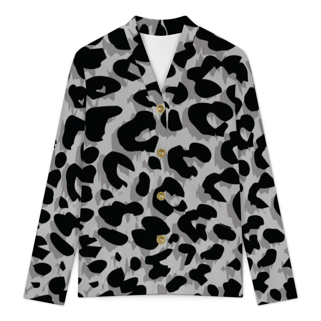 Grey Leopard Print Buttoned Cardigan