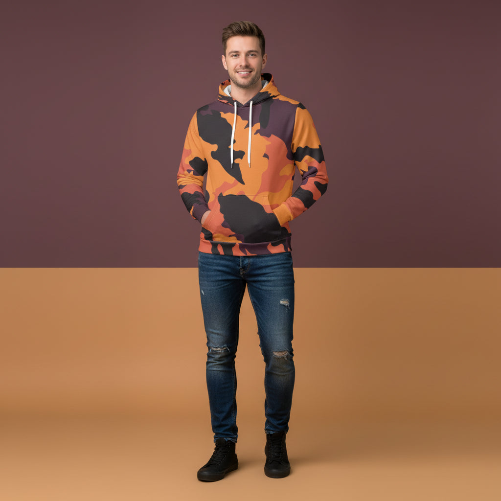 Blaze Ember Orange Camo Hoodie | Unisex Streetwear Pullover