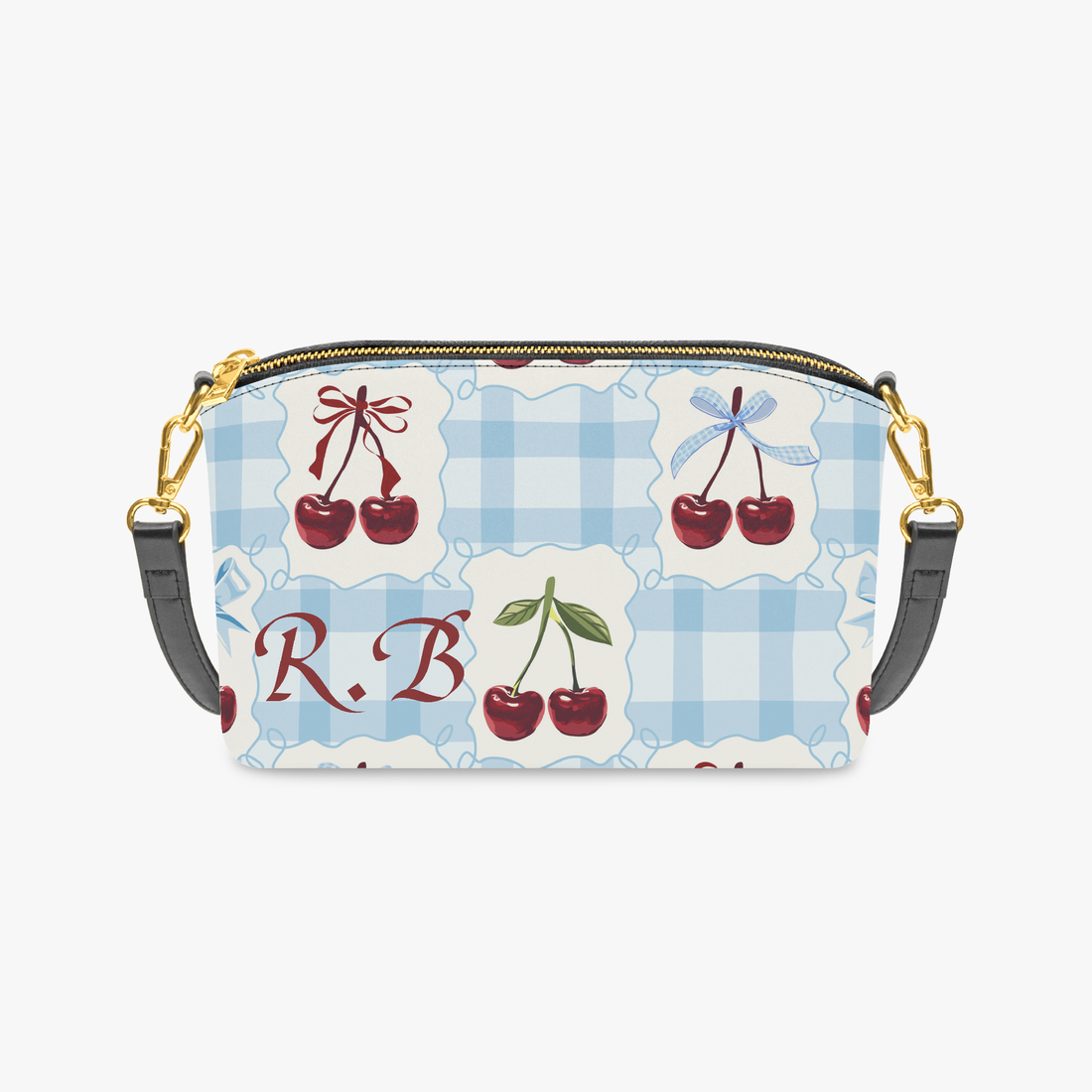 Blue Cross Body Purse | Personalized Gingham & Cherry Shoulder Bag
