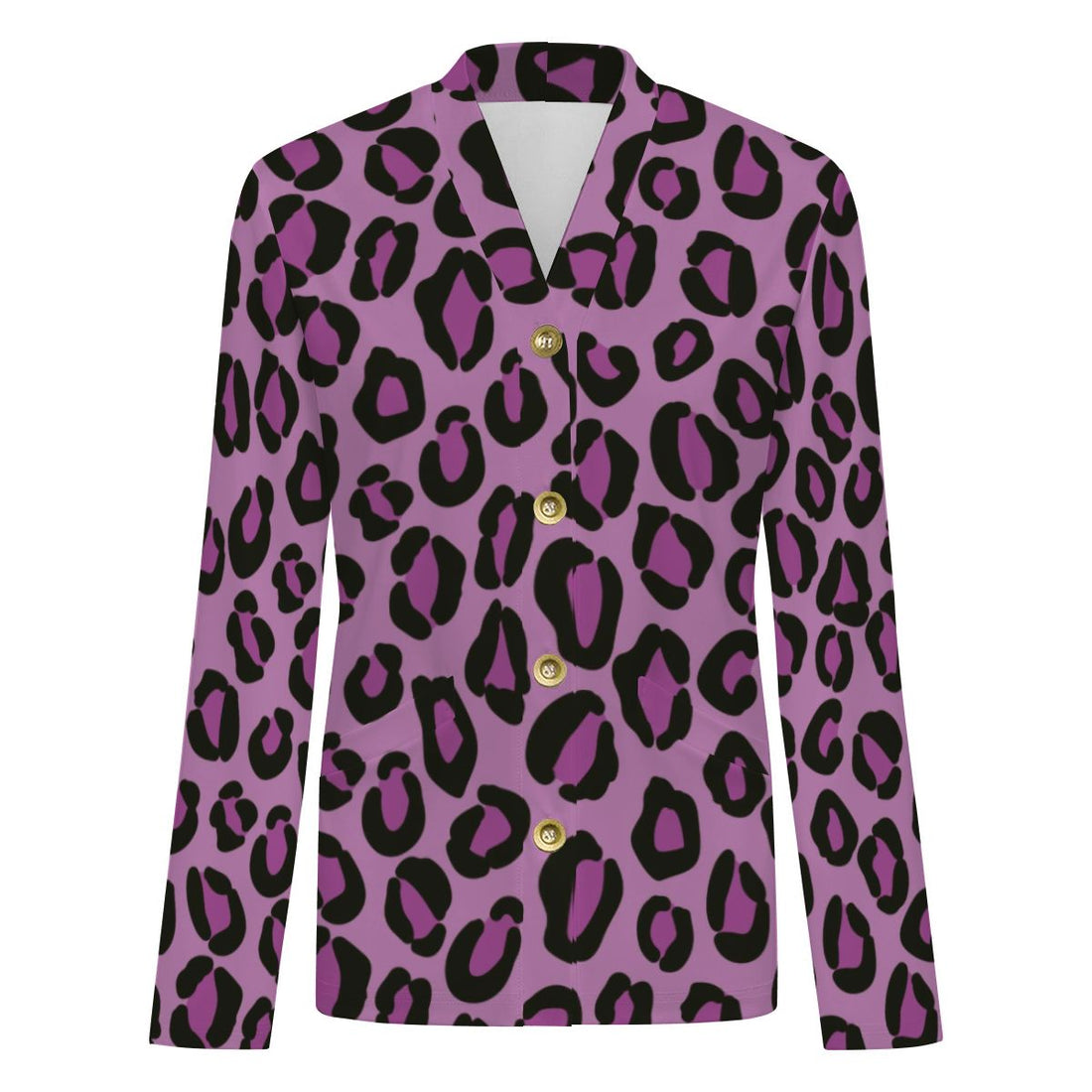 Purple Leopard Print Buttoned Cardigan
