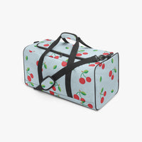 Red Cherry Print Duffle Bag Blue Canvas
