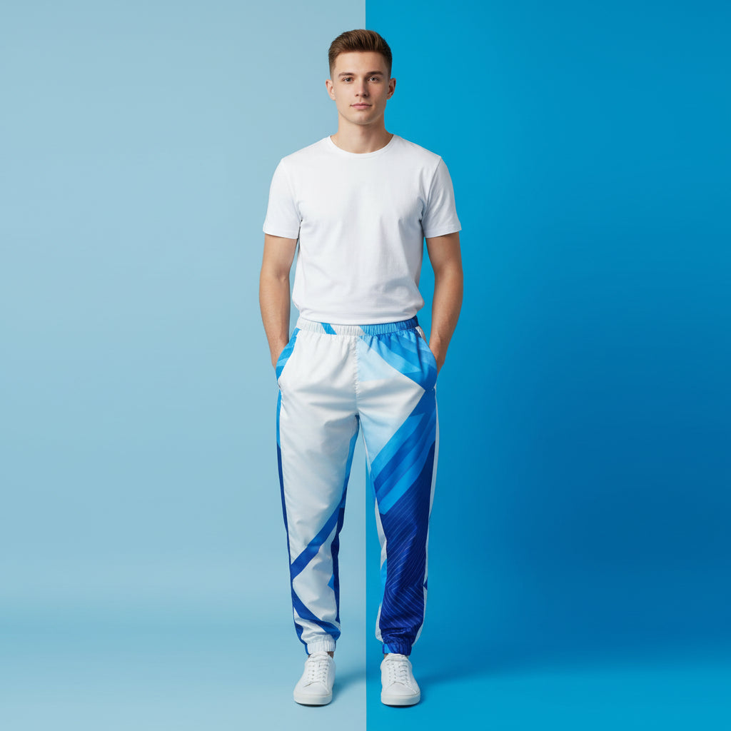 White Colour Track Pants | Unisex All-Over Print Streetwear Joggers