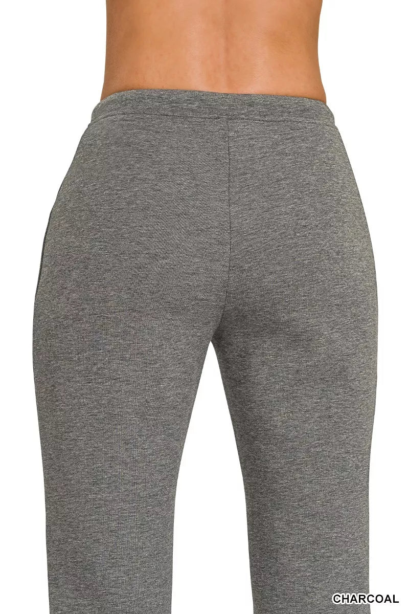 Charcoal straight-leg pants with drawstring waist and back view