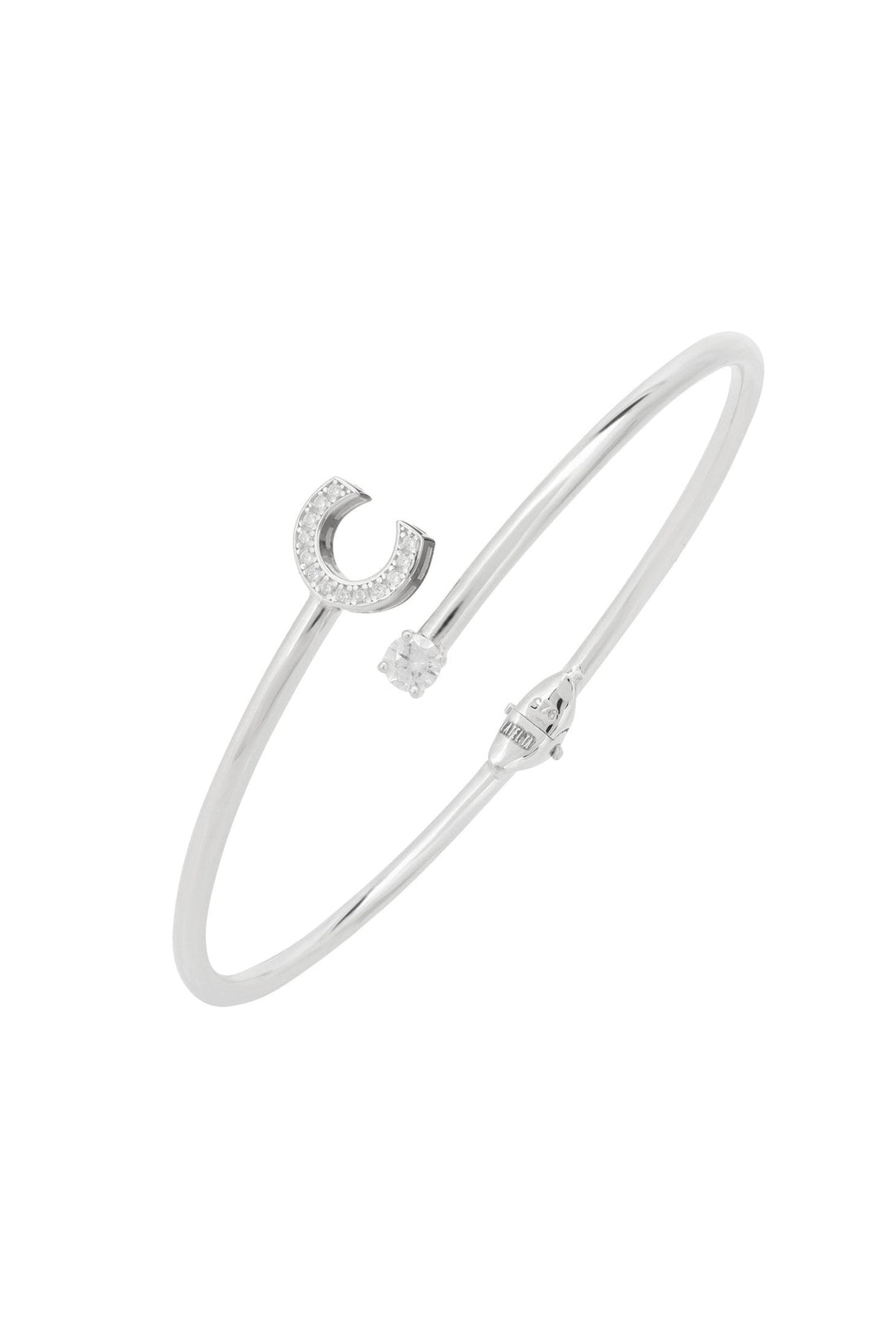 Silver initial C bangle bracelet with small crystal charms