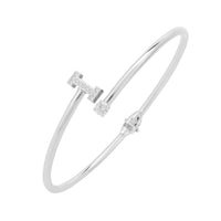 Silver initial I bangle bracelet with a crystal letter and small stones