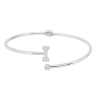 Silver initial I bangle bracelet with crystal I detailing and hinged clasp