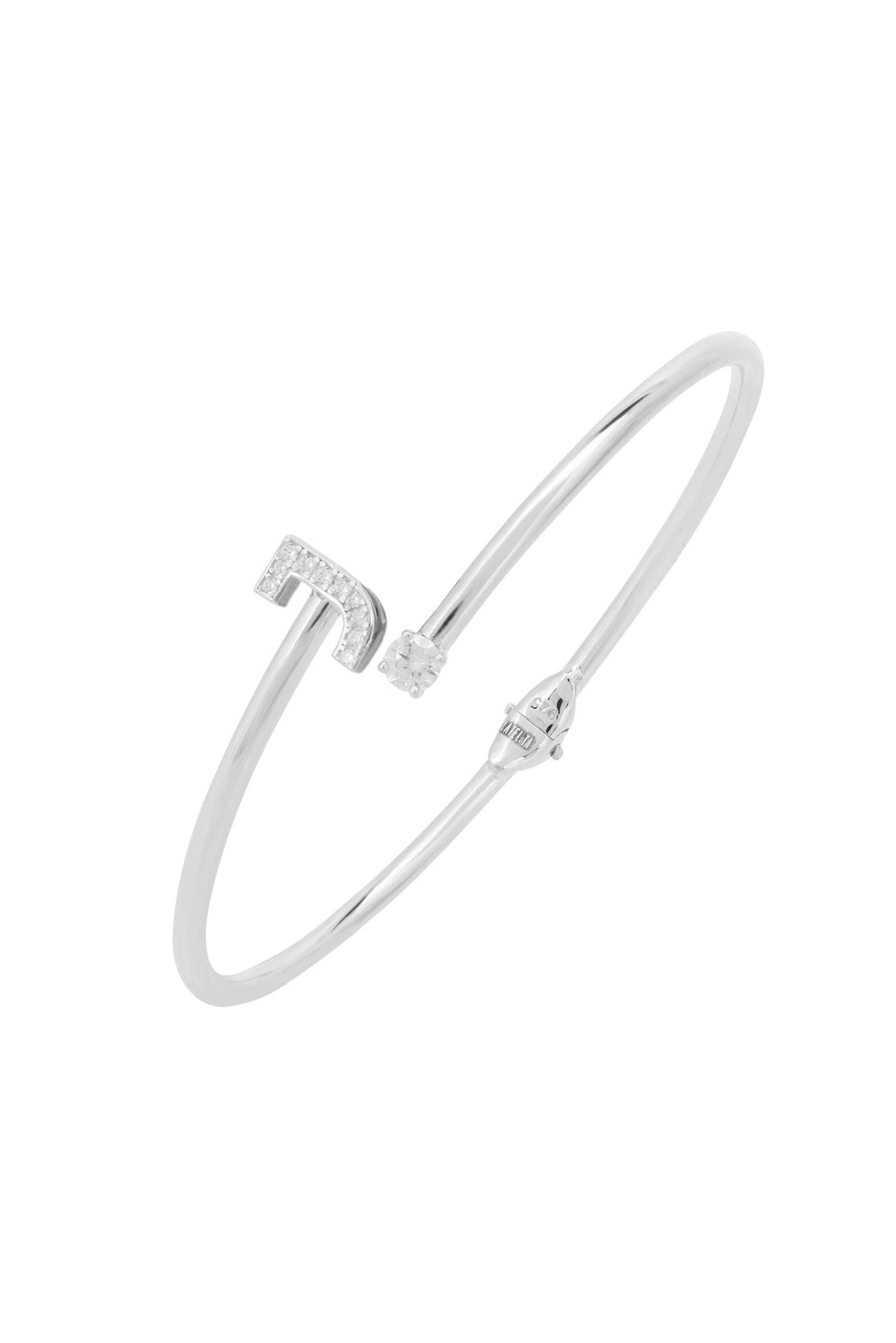 Silver bangle bracelet with rhinestone letter J charm