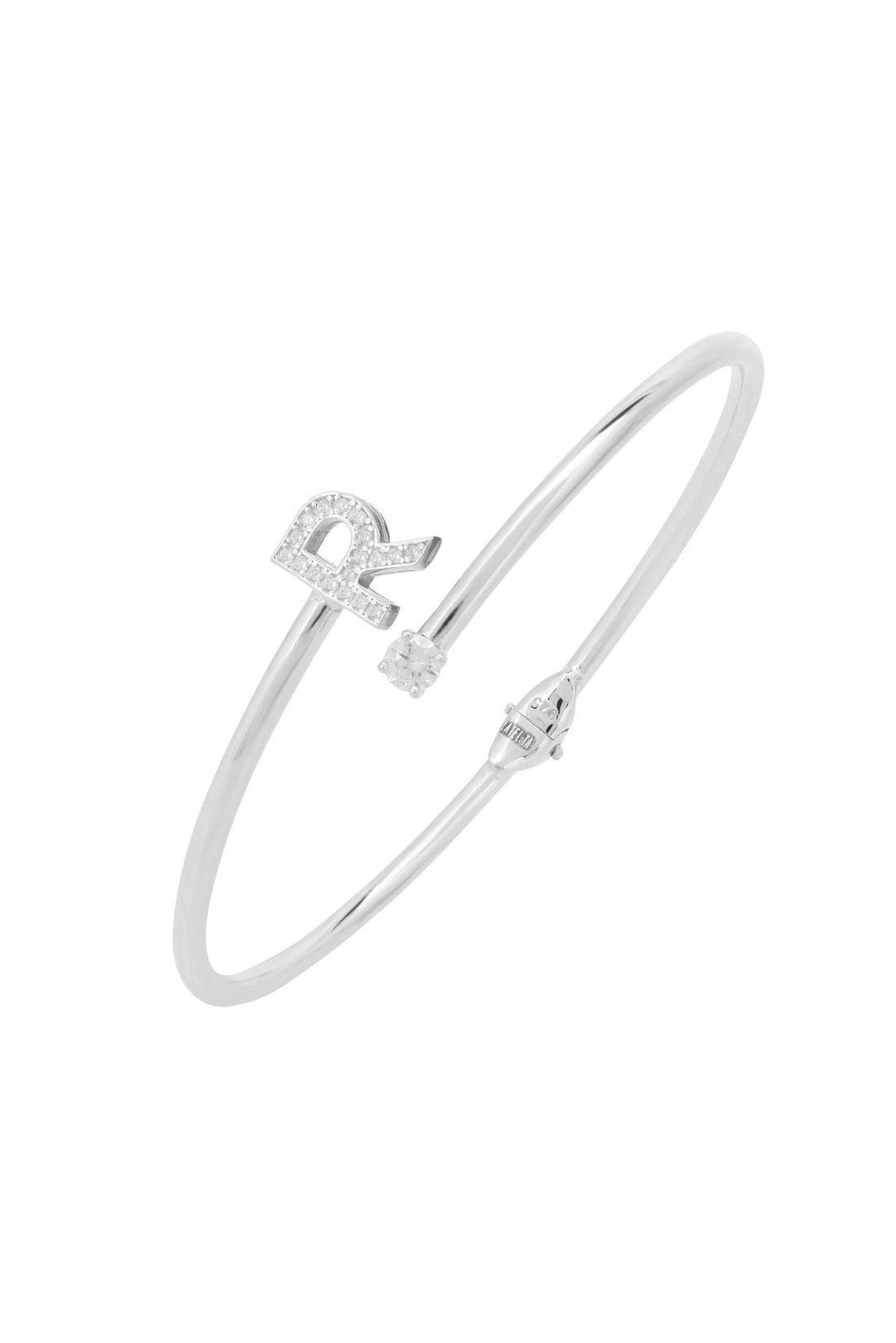 Silver bangle bracelet with diamond-look &