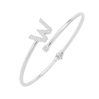 Silver-tone initial W bangle with CZ zigzag letters and small round stones