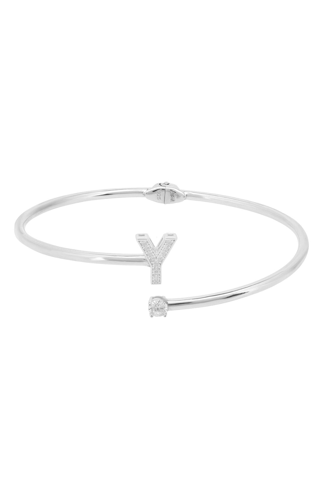 Silver-tone bangle with Y initial charm and small crystal details