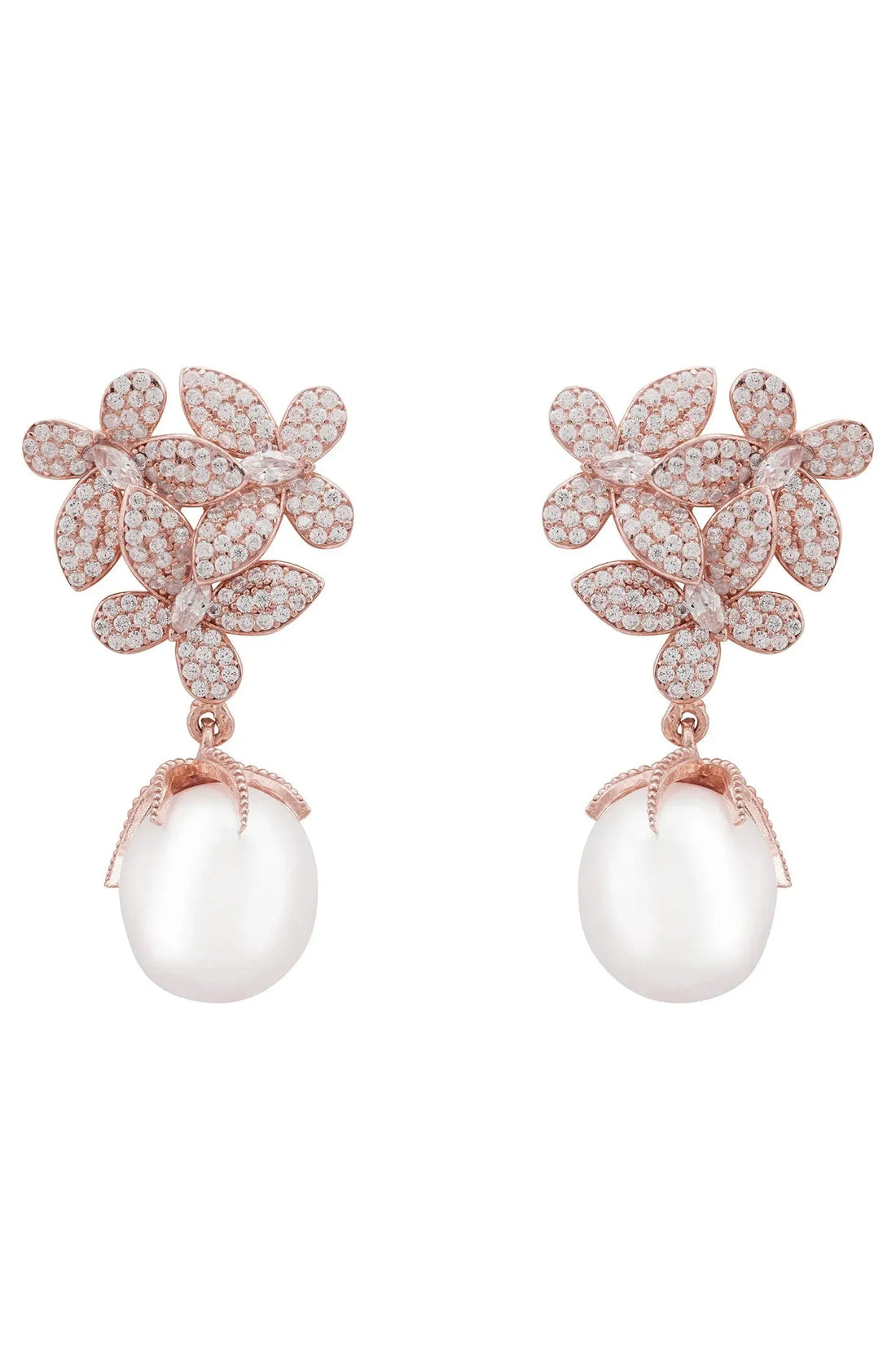 Flowers Pearl Earrings Rosegold White-0