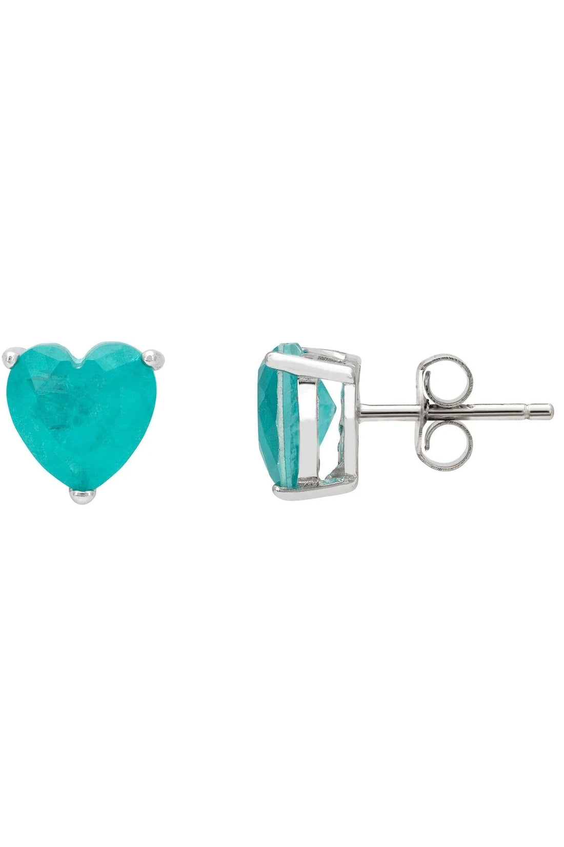 Turquoise heart stud earring with silver post and clasp backing