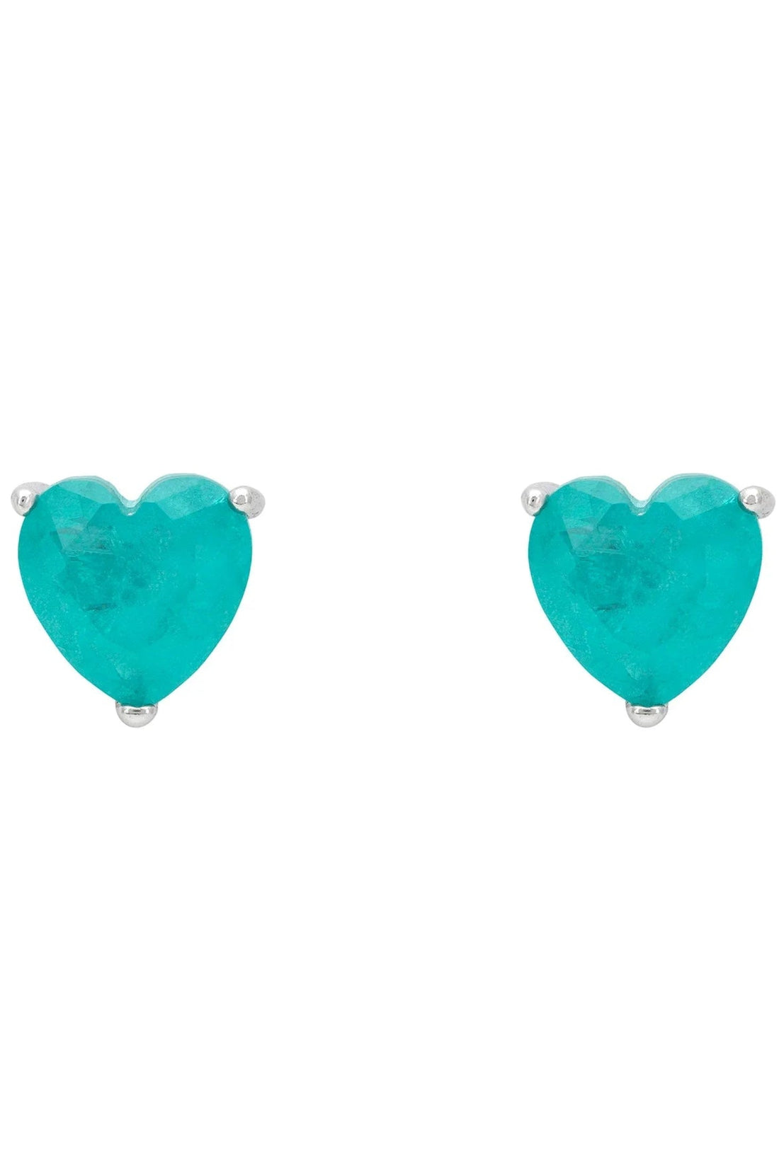Heart-shaped turquoise paraiba stud earrings in silver setting