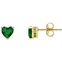 Gold-tone heart stud earring with dark green gemstone; visible back post