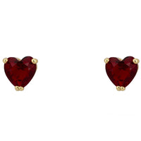 Gold heart stud earrings with red ruby gemstone, Asscher-cut sparkle
