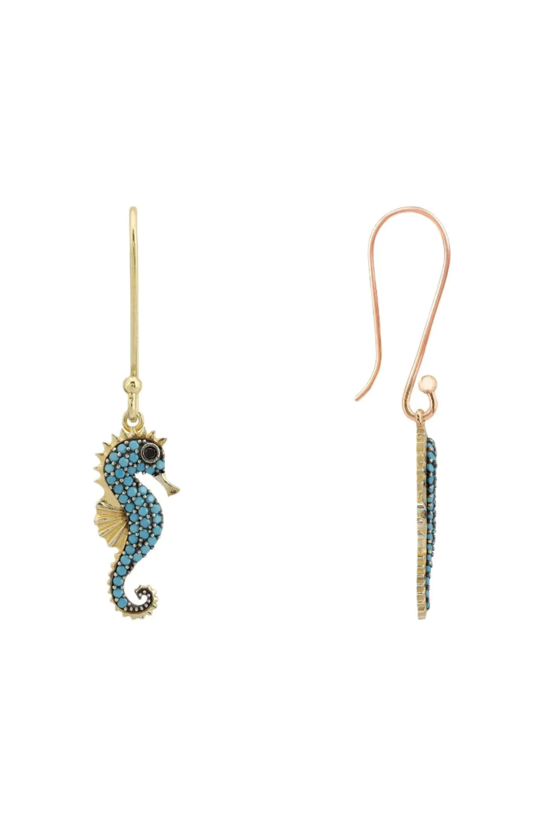 Seahorse drop earrings with turquoise charms and gold-tone hooks